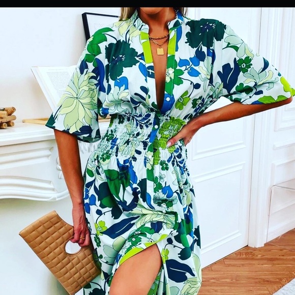 NWT MOD RETRO 1960’s STYLE PSYCHEDELIC FLORAL BRIGHT COLOR SHIRT DRESS L - Picture 2 of 8